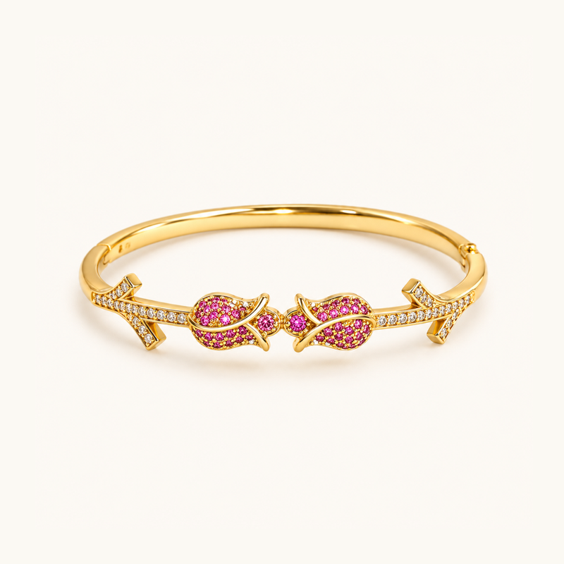 Twin Blossom Kada - 18k Gold ( Demi Fine )