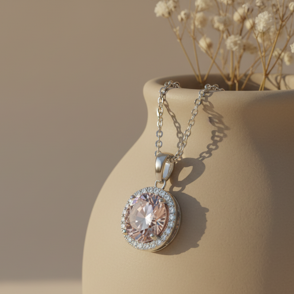 Pink Zircon Diamond Necklace
