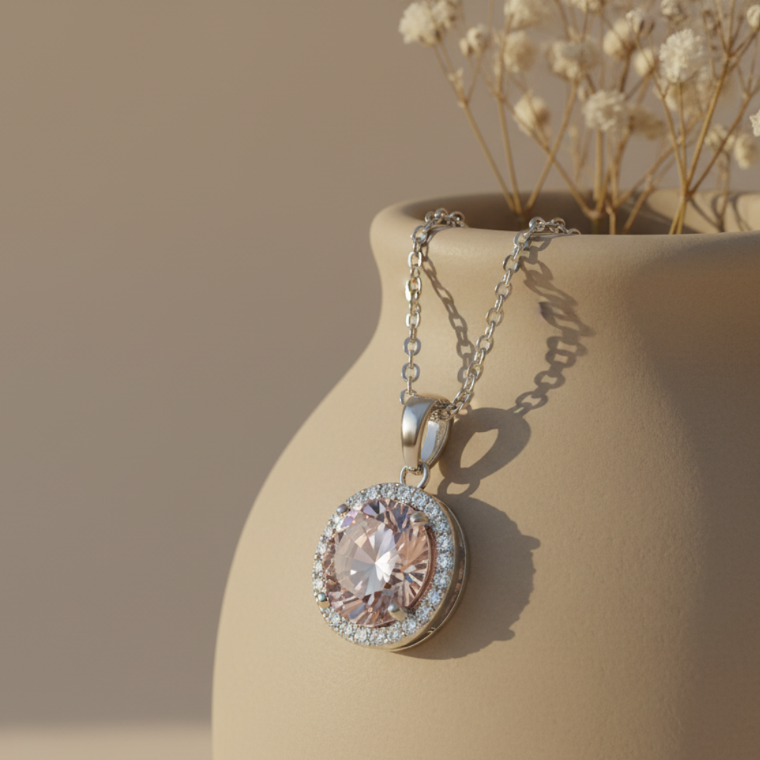 Pink Zircon Diamond Necklace