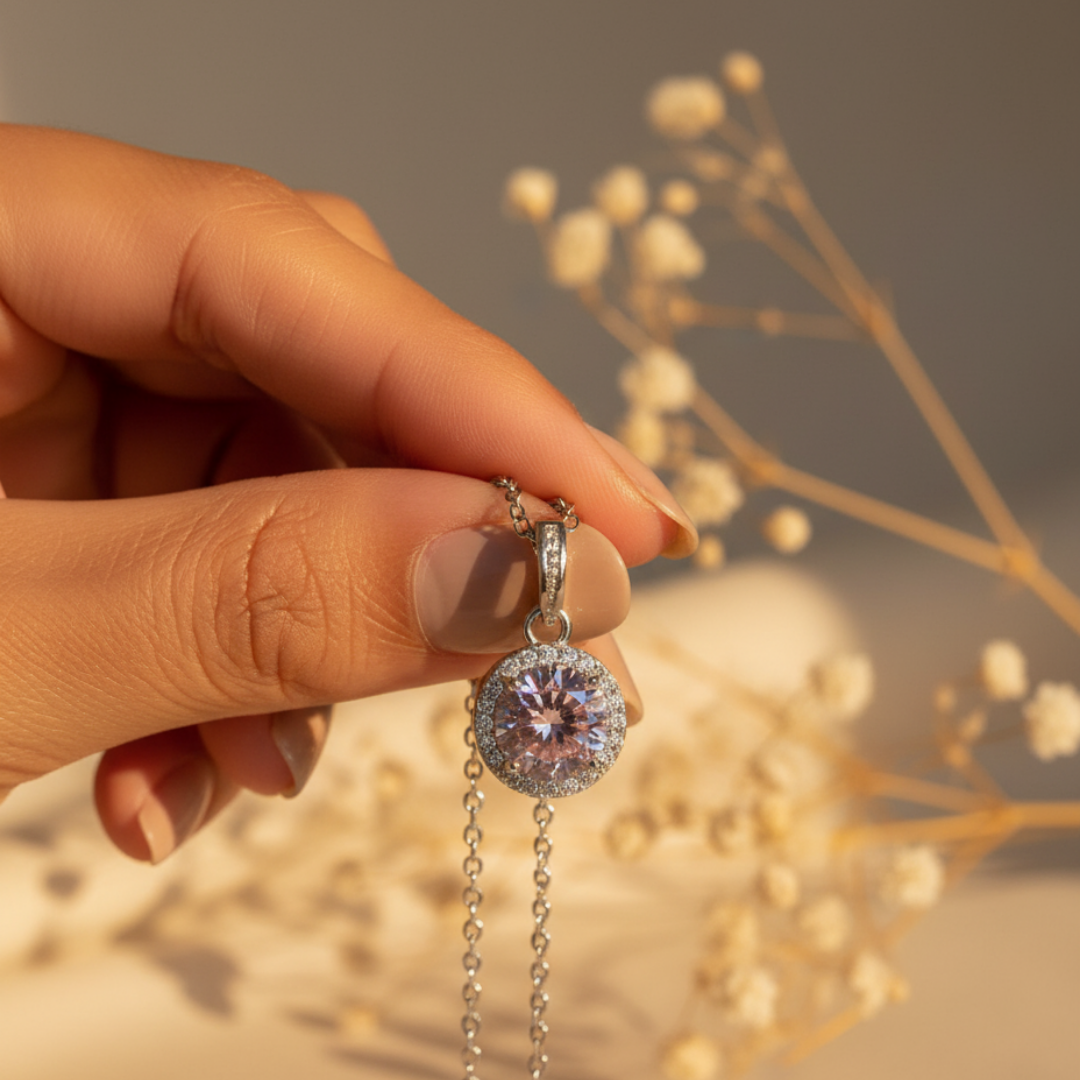Pink Zircon Diamond Necklace