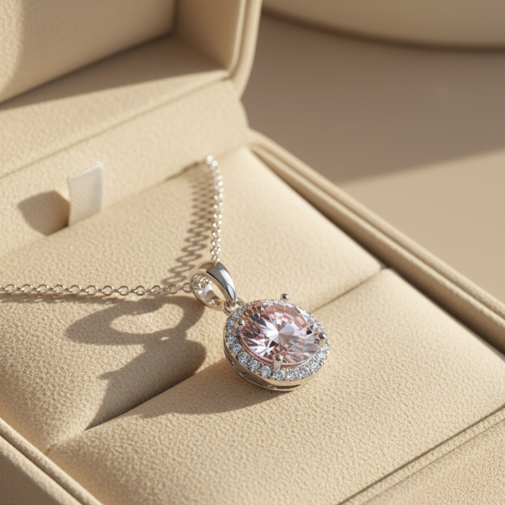 Pink Zircon Diamond Necklace