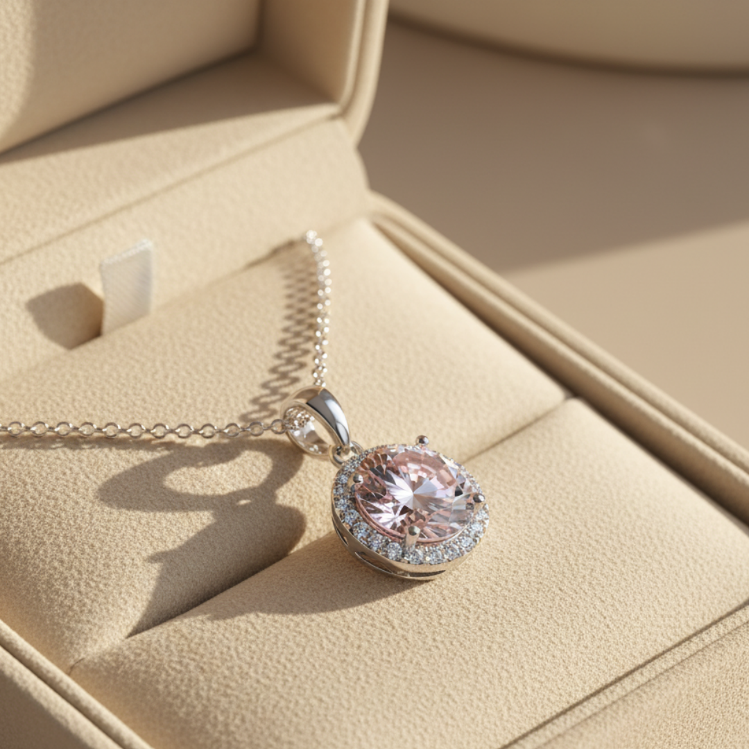 Pink Zircon Diamond Necklace