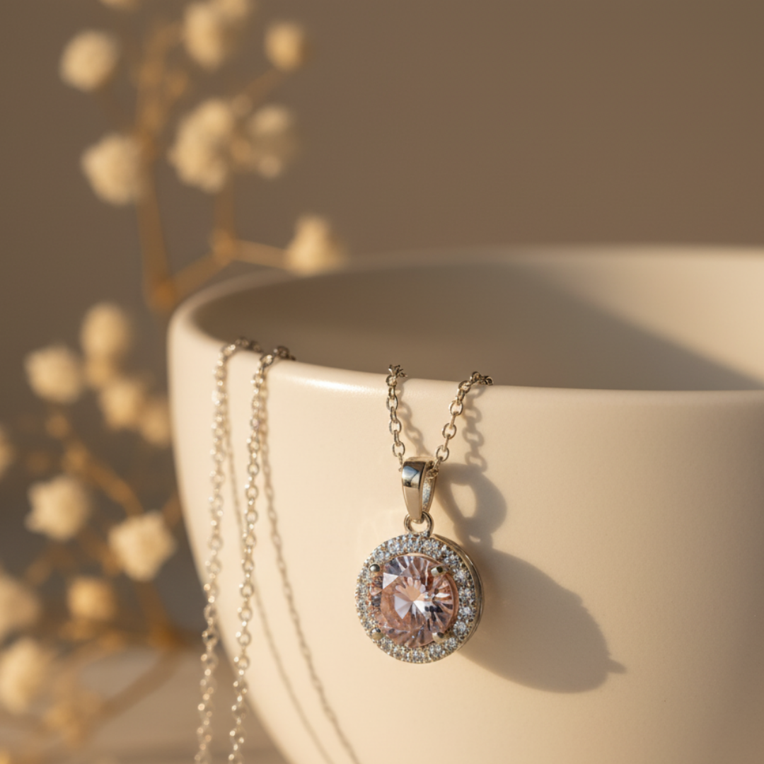 Pink Zircon Diamond Necklace