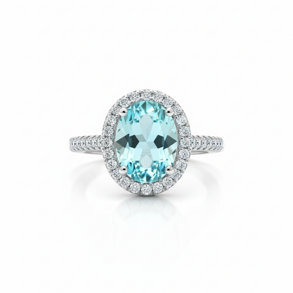 Oval Blue Zircon Halo Ring