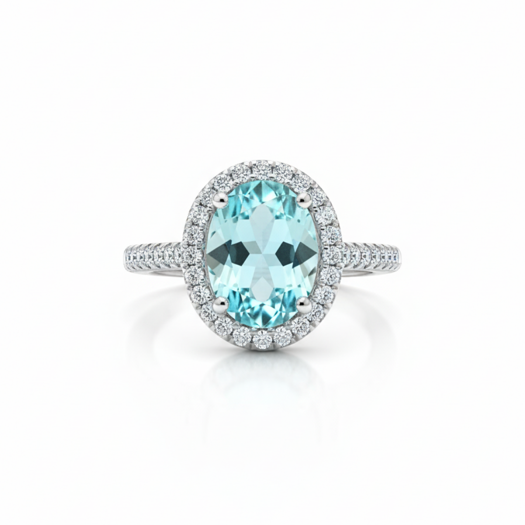 Oval Blue Zircon Halo Ring