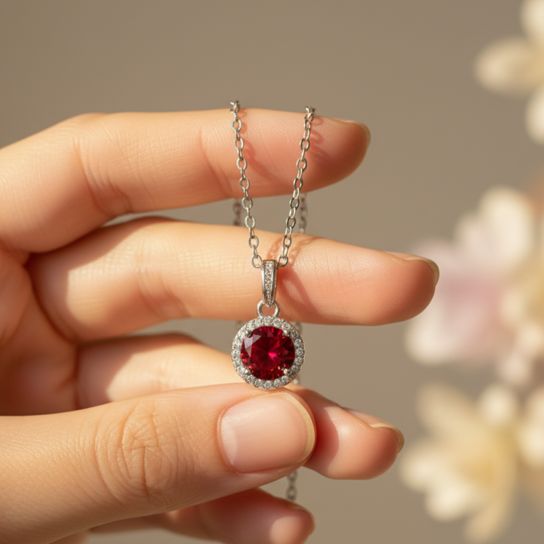 Red Zircon Diamond Necklace