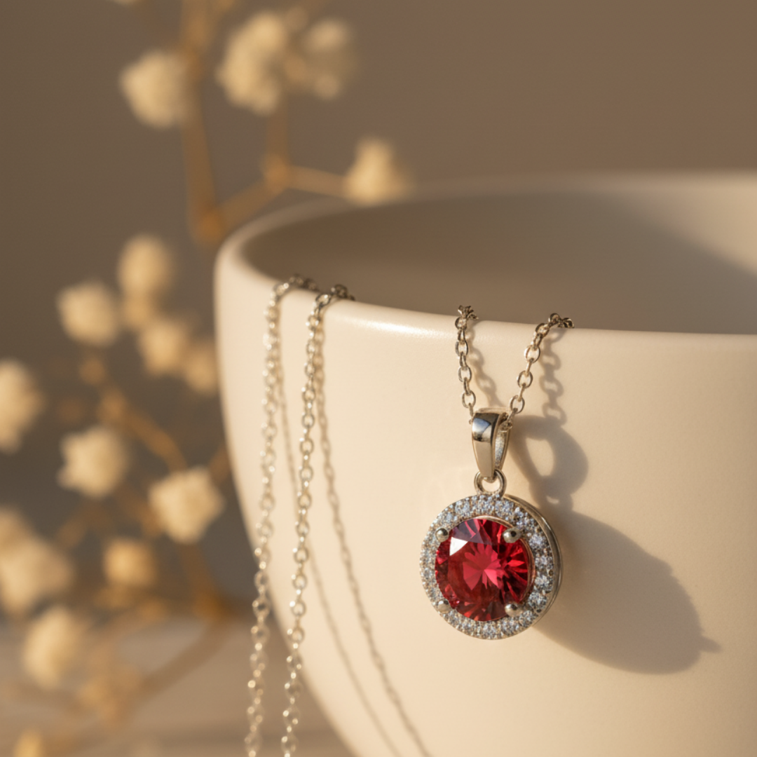 Red Zircon Diamond Necklace
