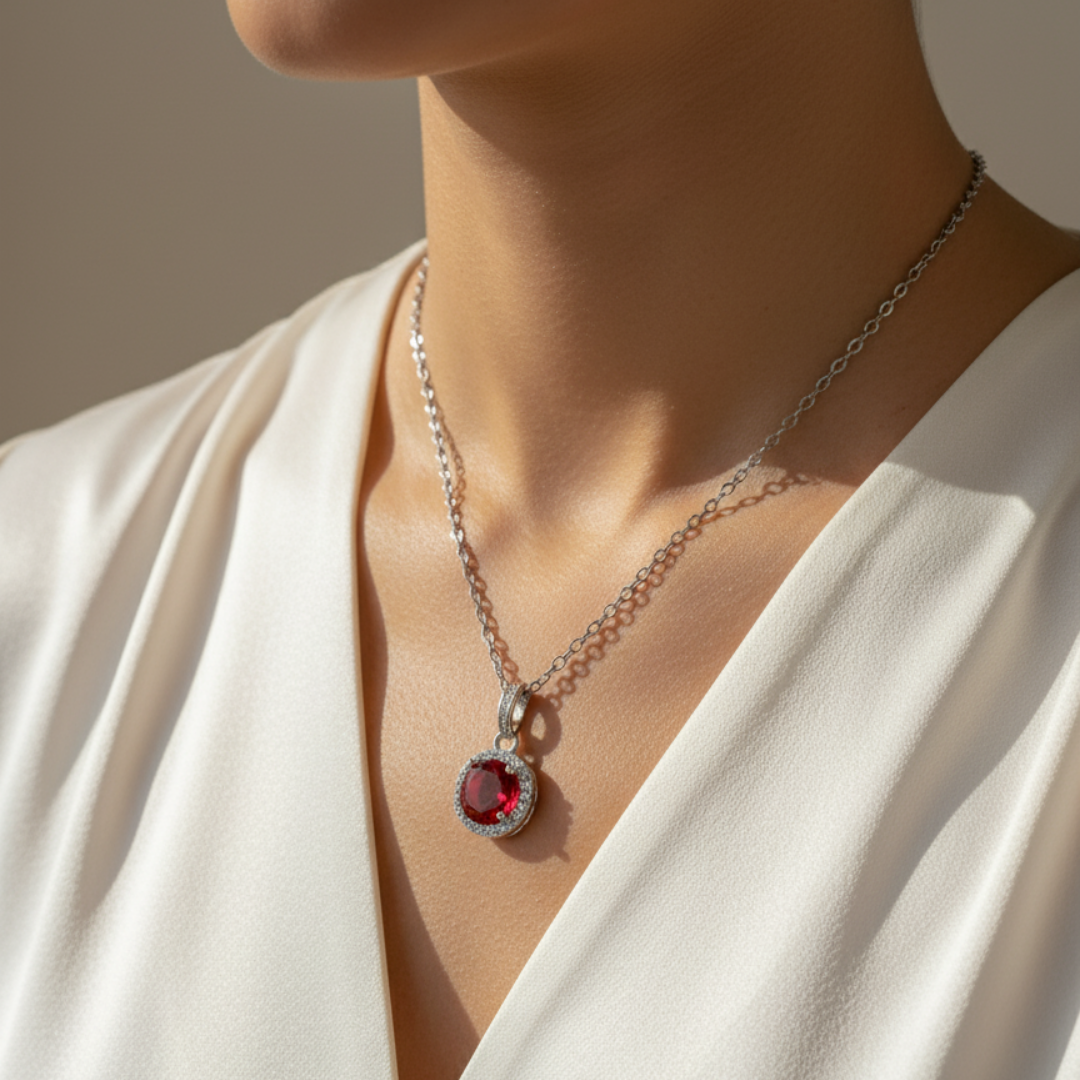 Red Zircon Diamond Necklace