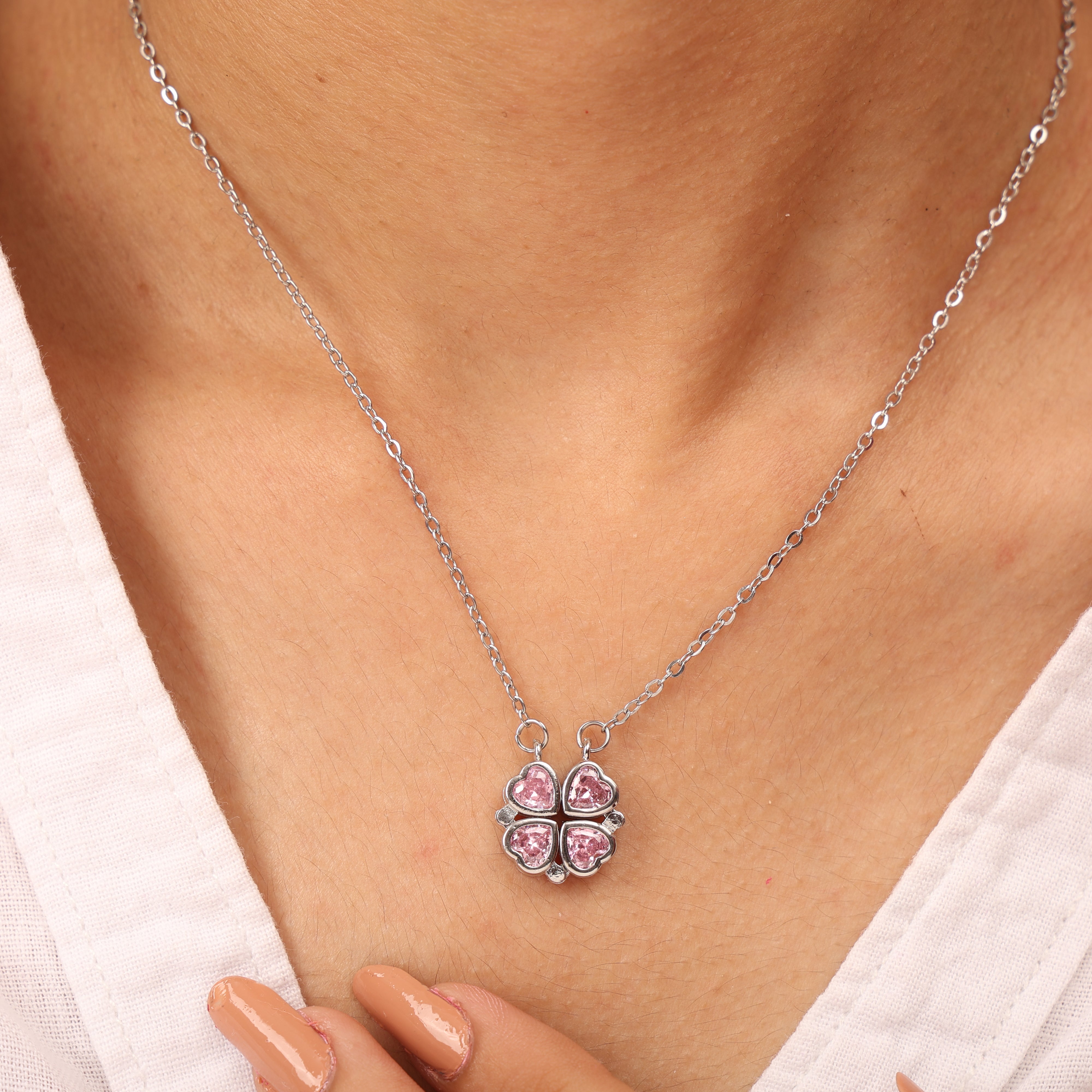 Pink Zircon Clover Pendant Necklace