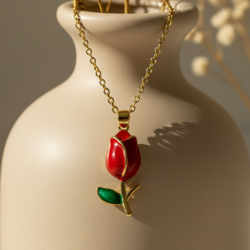 Red Rose Pendant Necklace