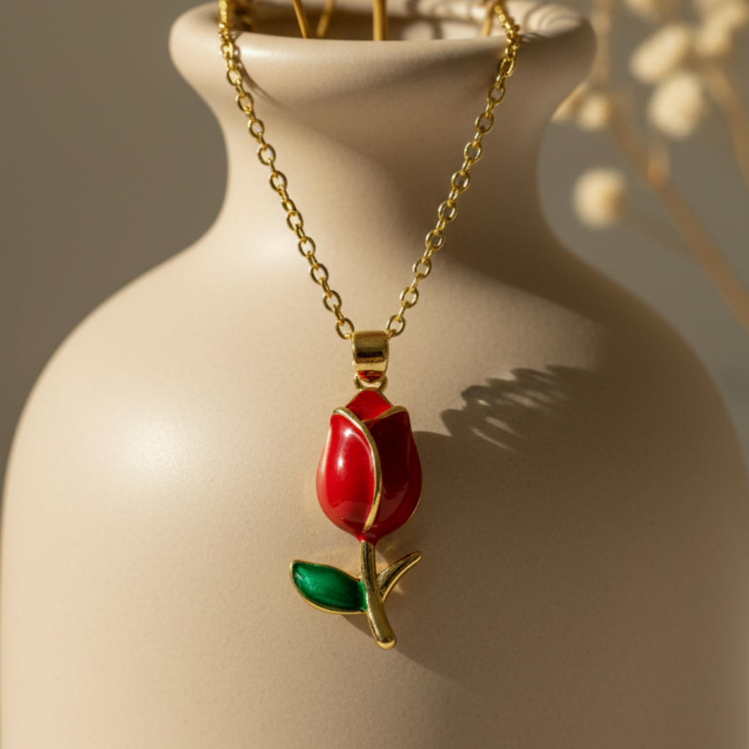 Red Rose Pendant Necklace