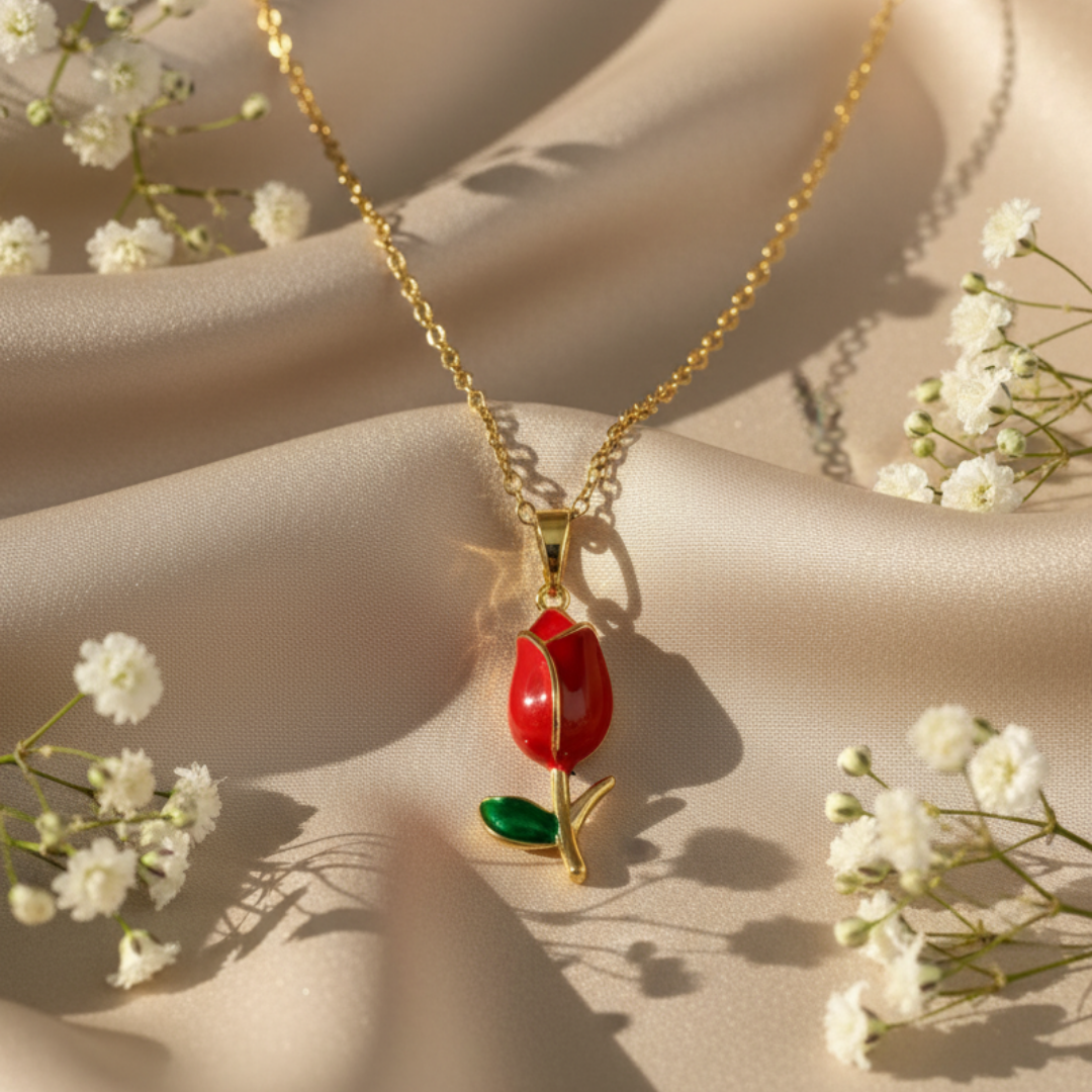 Red Rose Pendant Necklace