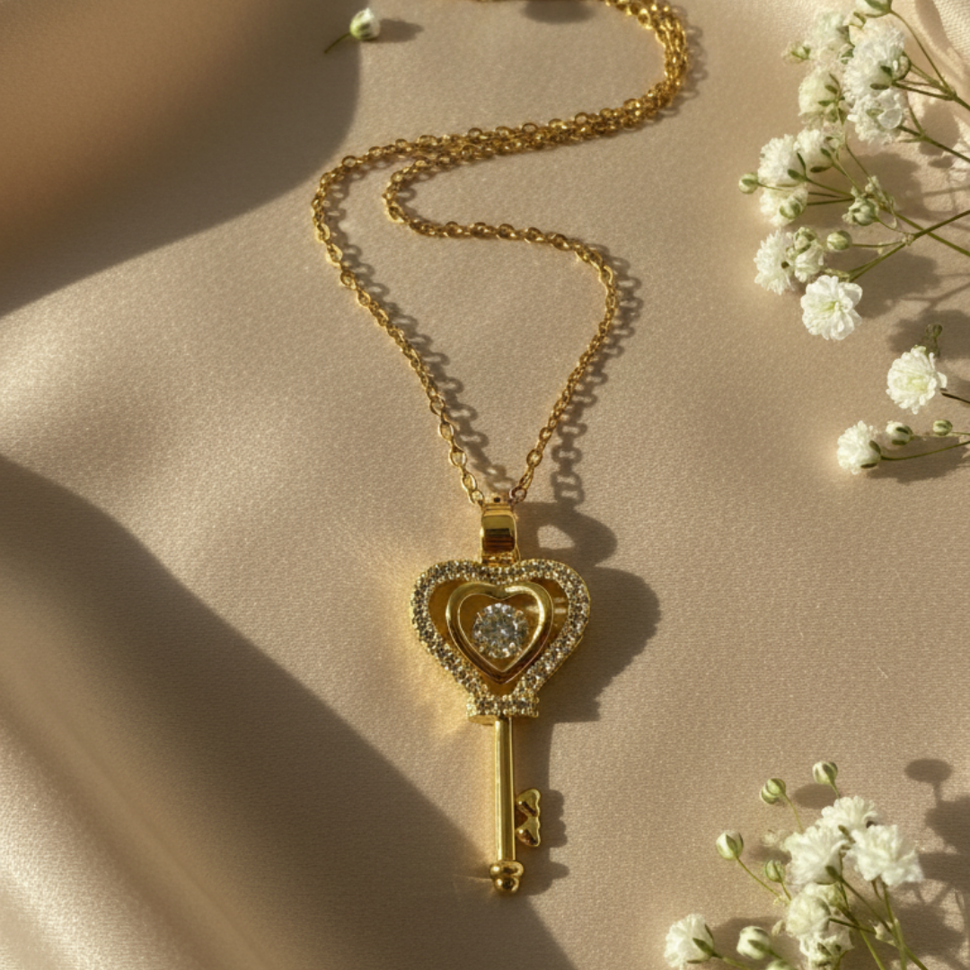 Zircon Studded Key Necklace