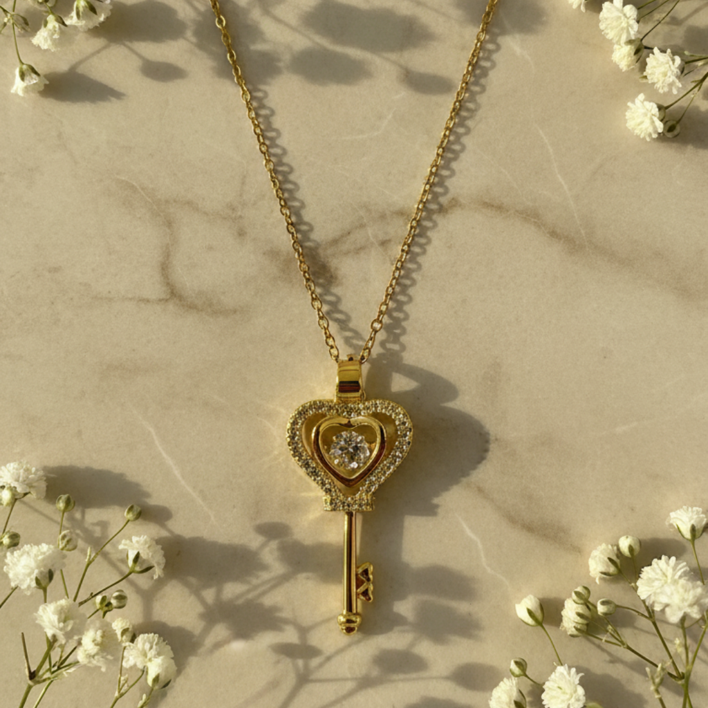 Zircon Studded Key Necklace