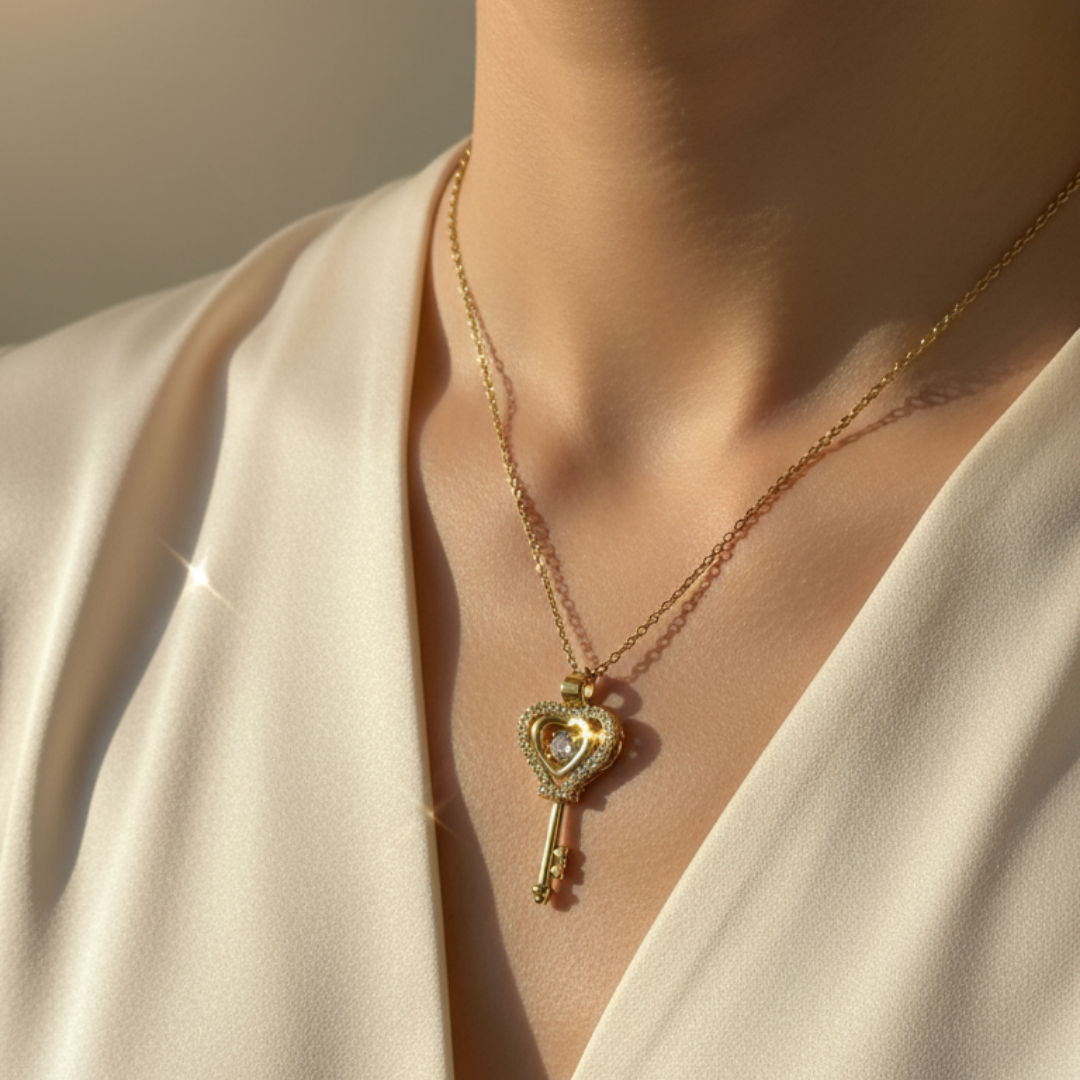 Zircon Studded Key Necklace