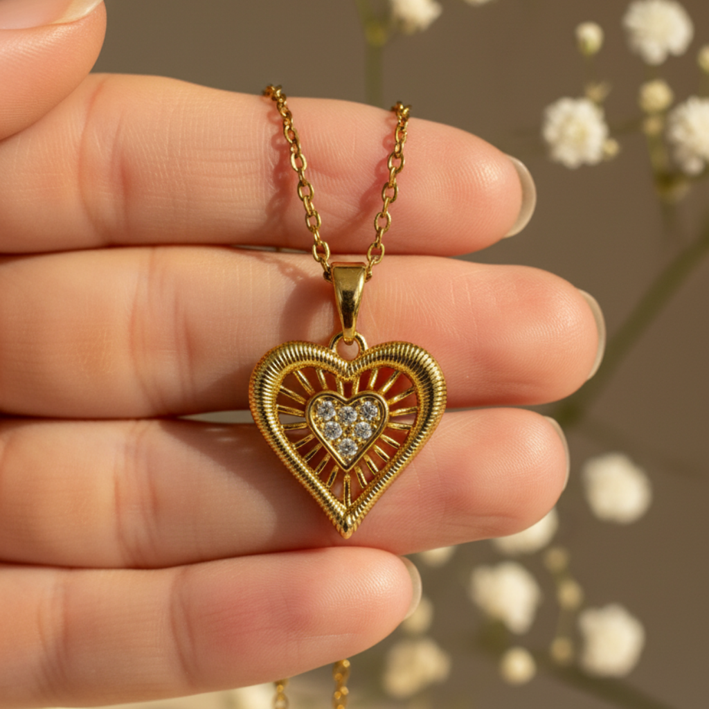 Zircon Diamond Studded Heart Necklace