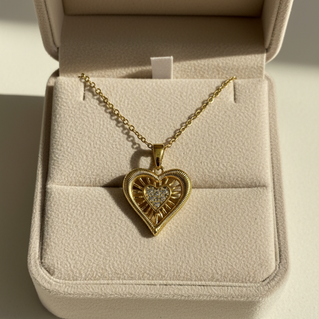 Zircon Diamond Studded Heart Necklace