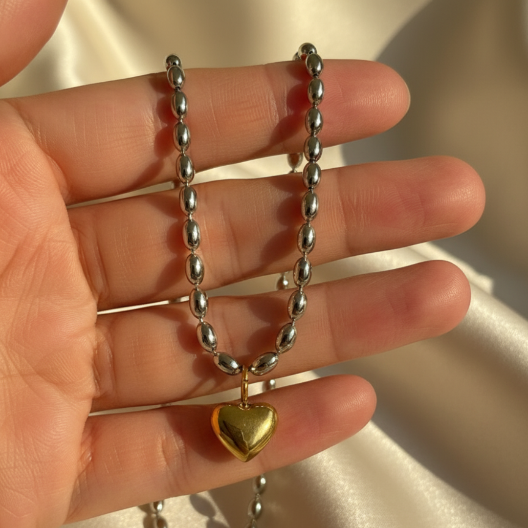 Rhodium Plated Heart Charm Necklace