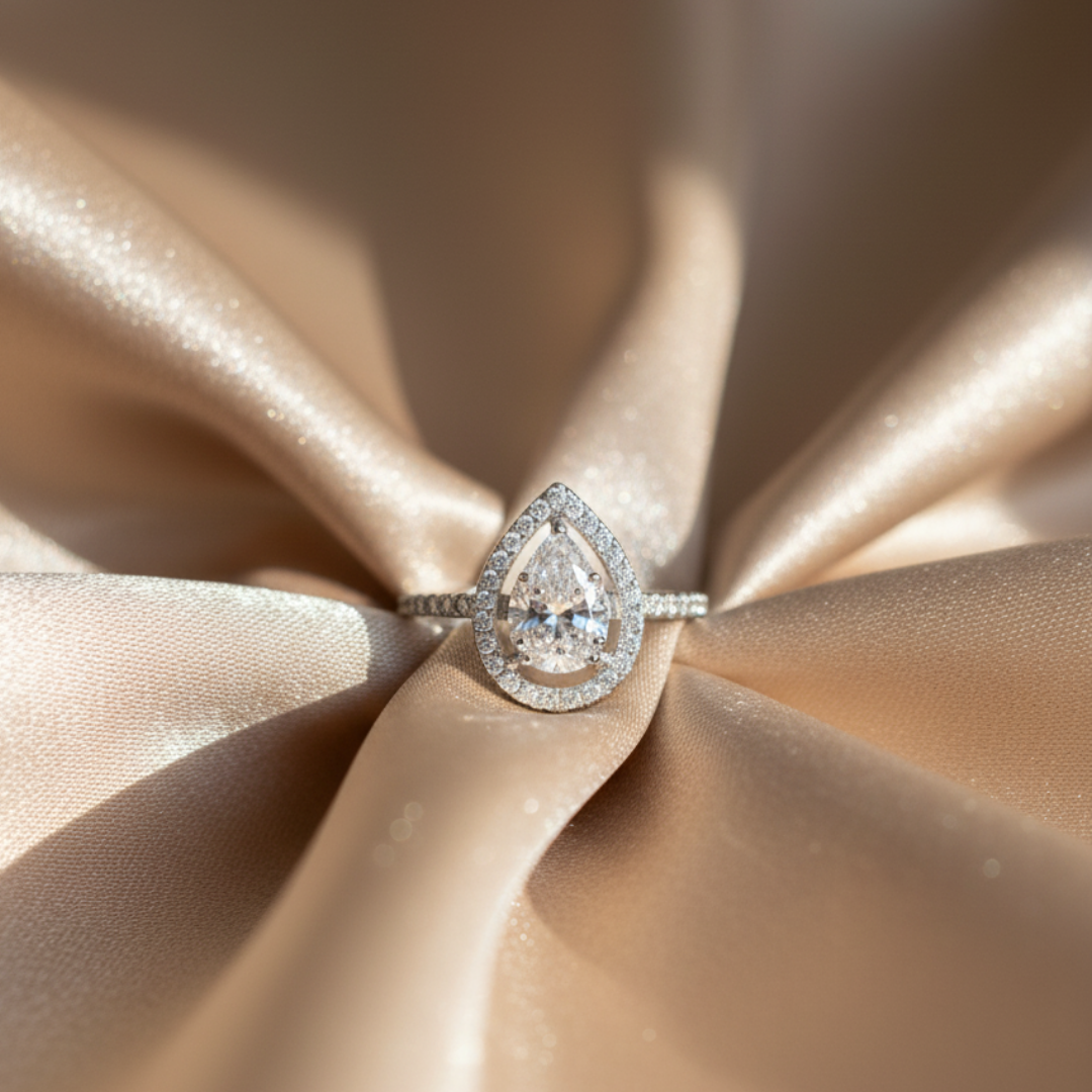 Pear Halo Bypass Zircon Ring