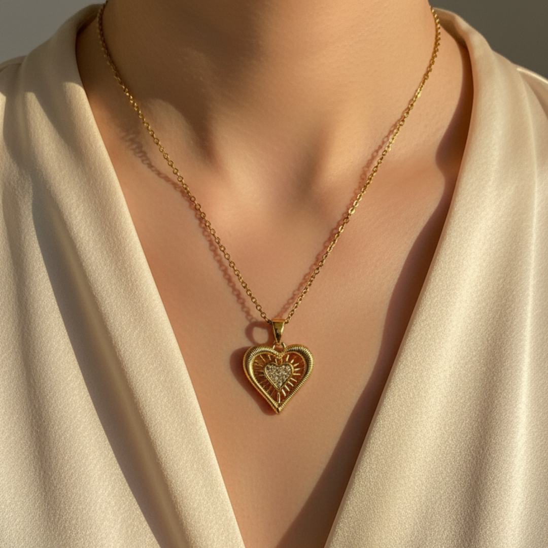 Zircon Diamond Studded Heart Necklace