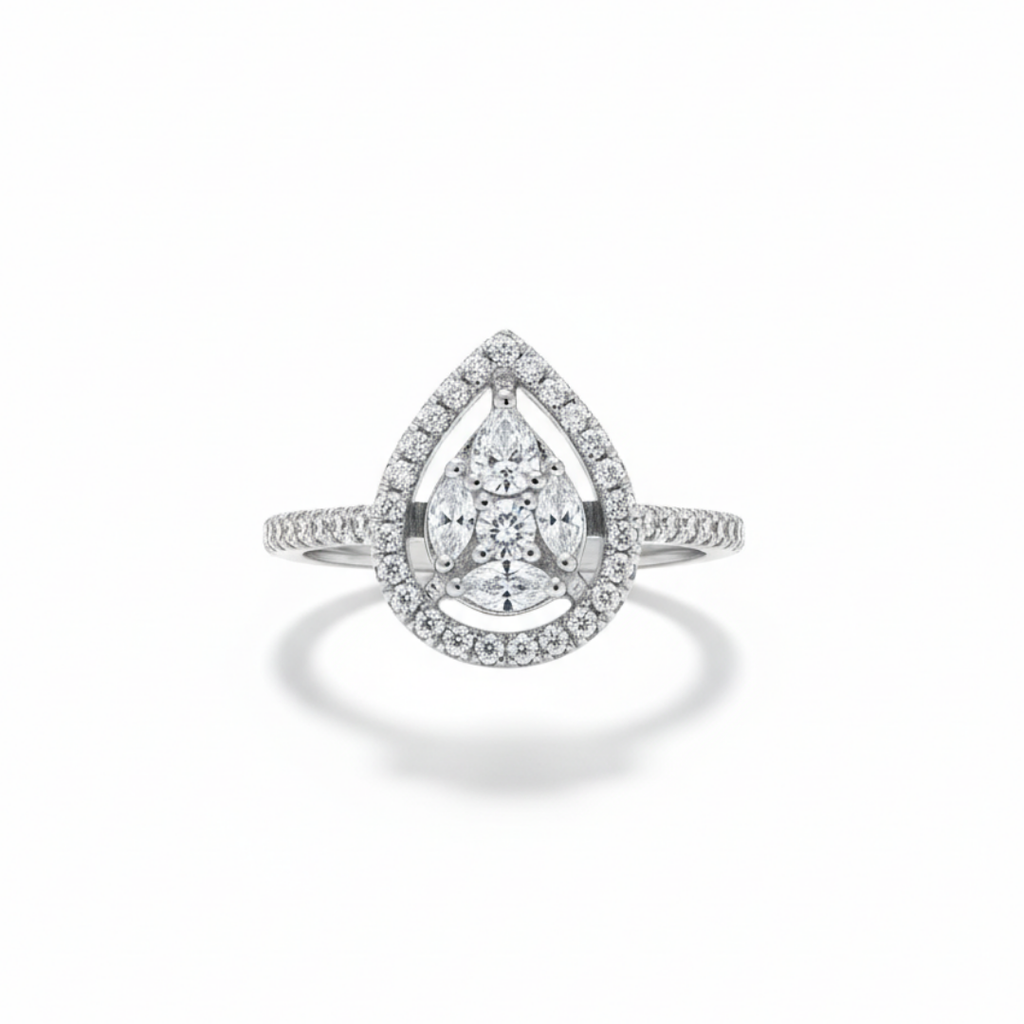 Pear Halo Bypass Zircon Ring