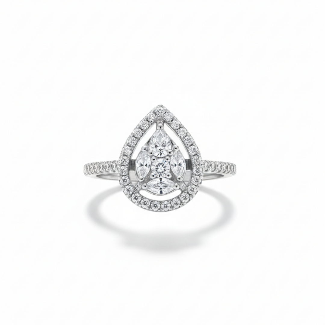 Pear Halo Bypass Zircon Ring