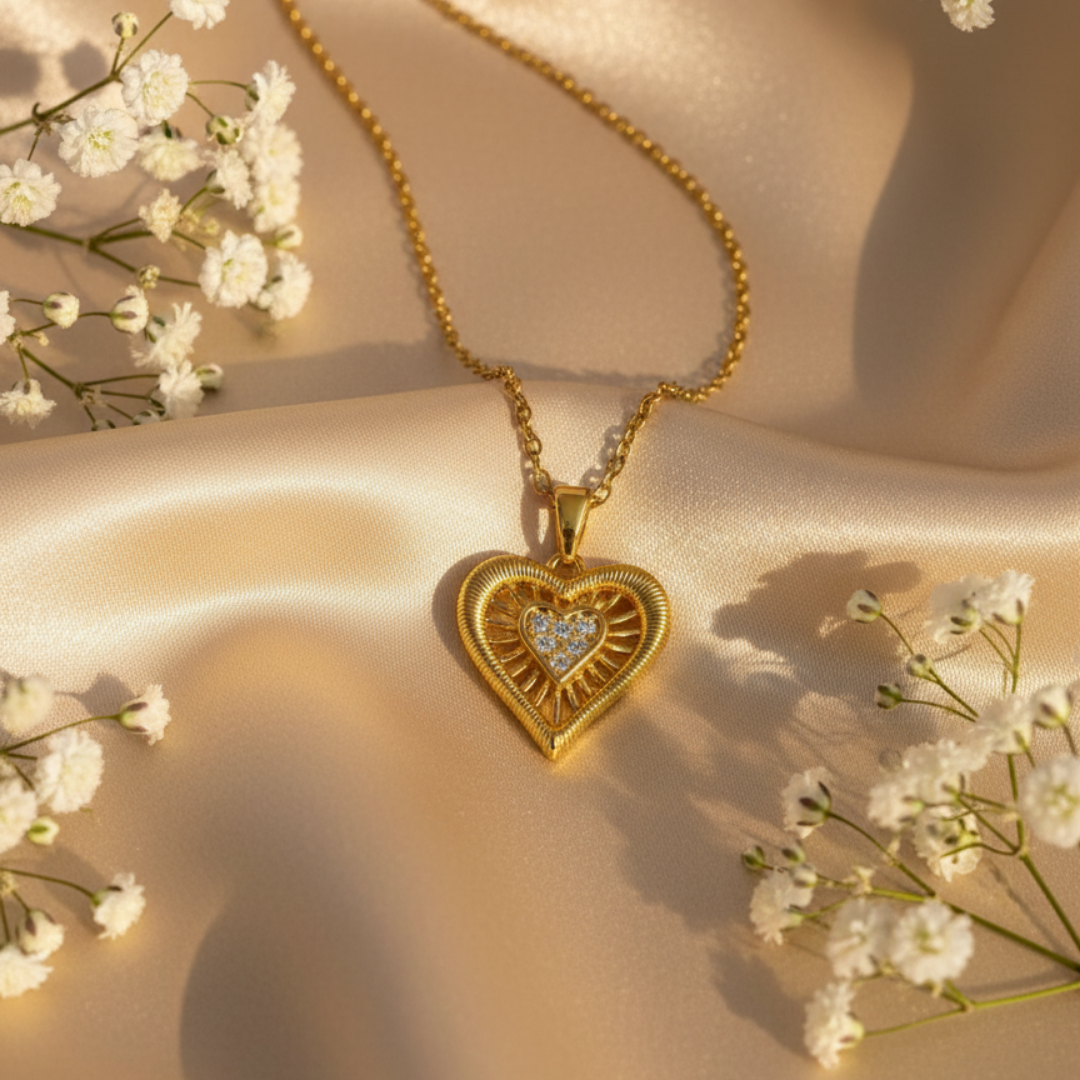 Zircon Diamond Studded Heart Necklace