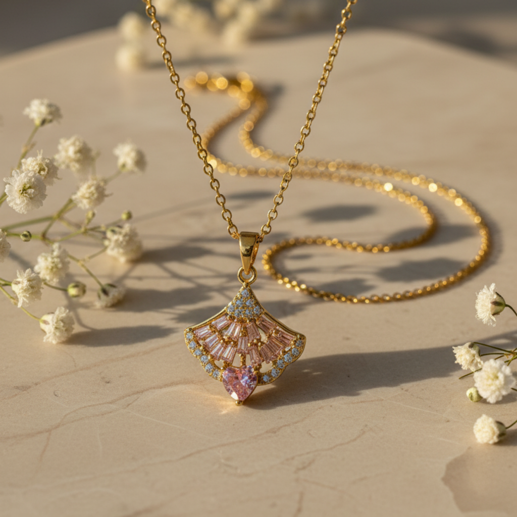 Shell-Shaped Zircon Diamond Necklace