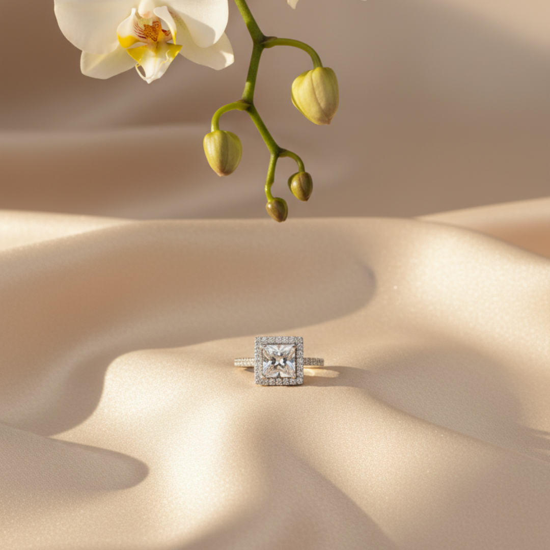 Radiant Square Halo Zircon Ring