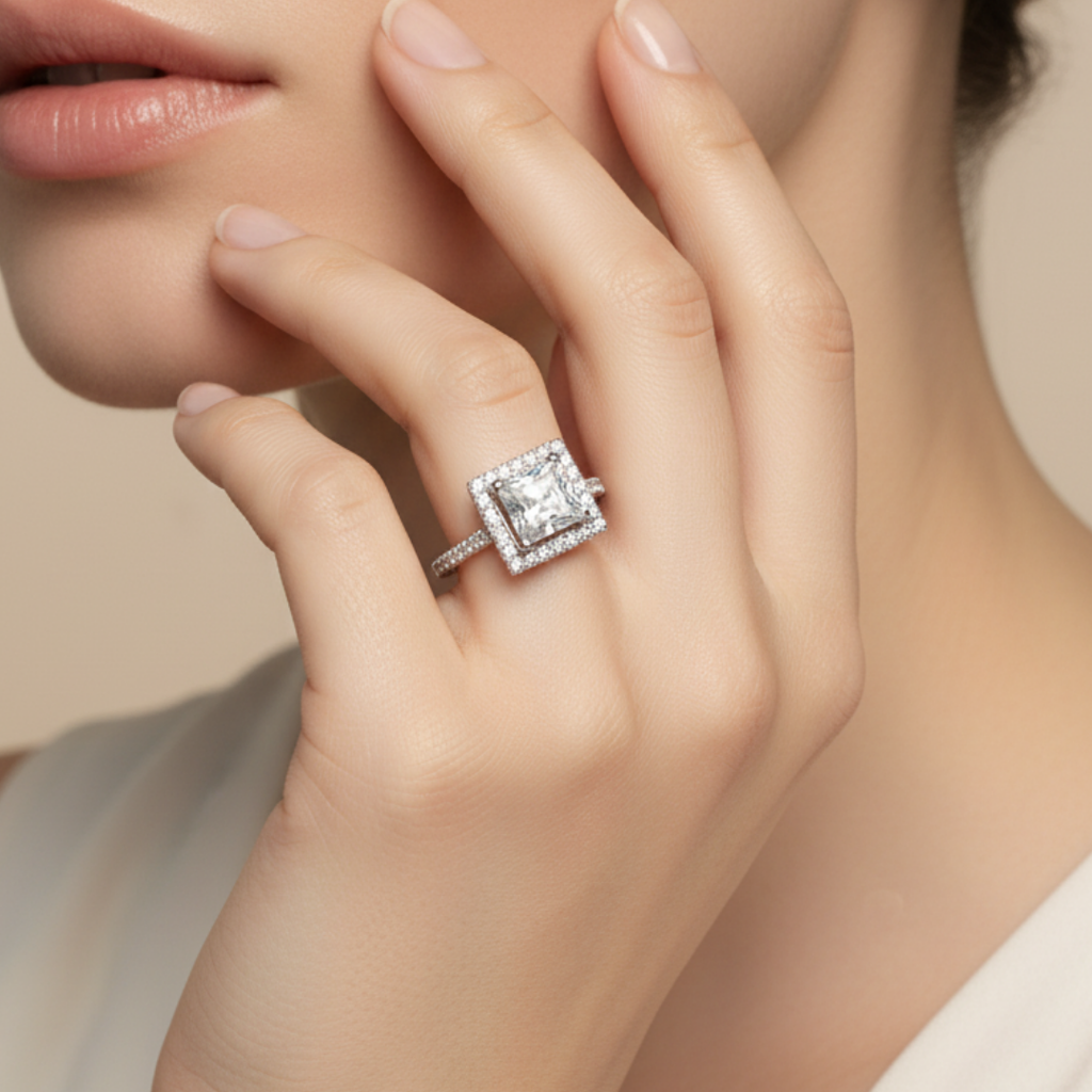Radiant Square Halo Zircon Ring