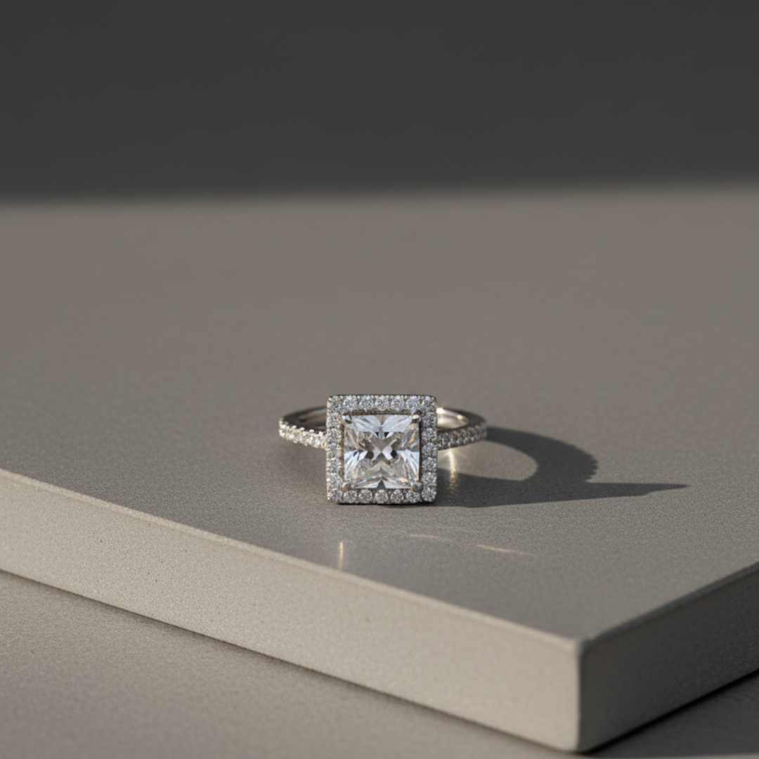 Radiant Square Halo Zircon Ring
