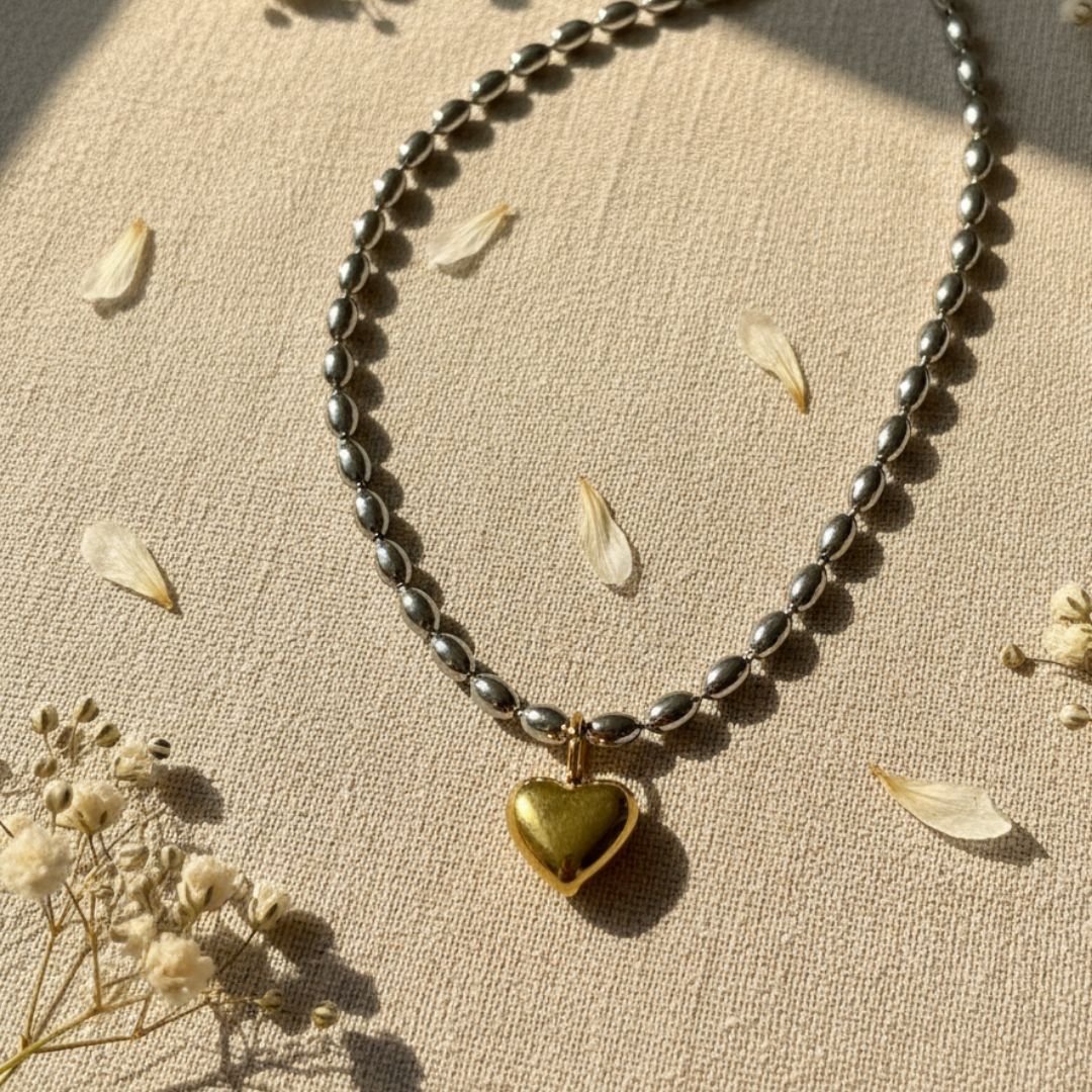 Rhodium Plated Heart Charm Necklace