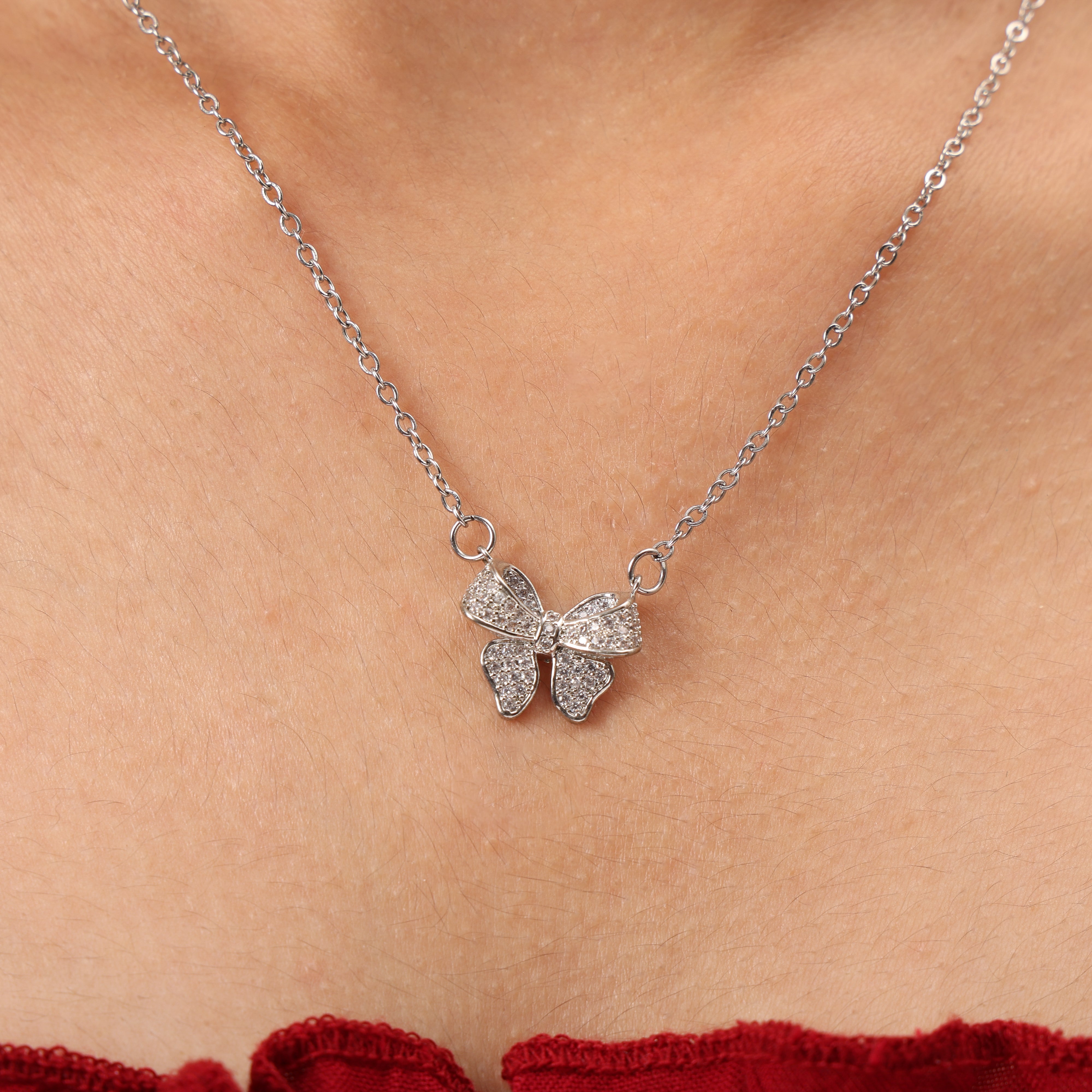 Sparkling Ribbon Bow Necklace