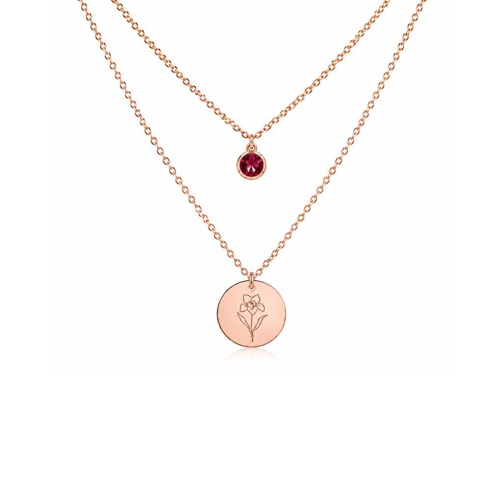 Birth Flower & Birth Stone Necklace