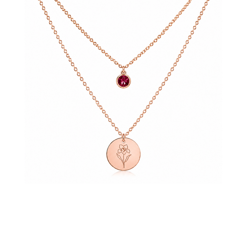 Birth Flower & Birth Stone Necklace