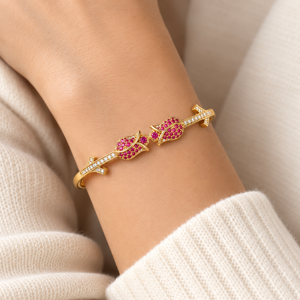 Twin Blossom Kada - 18k Gold ( Demi Fine )