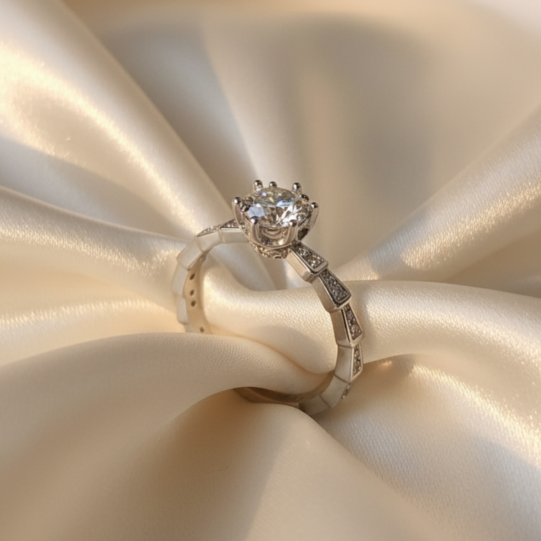 Geometric Halo Zircon Ring