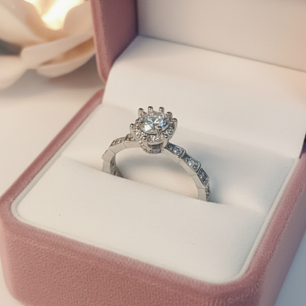 Geometric Halo Zircon Ring