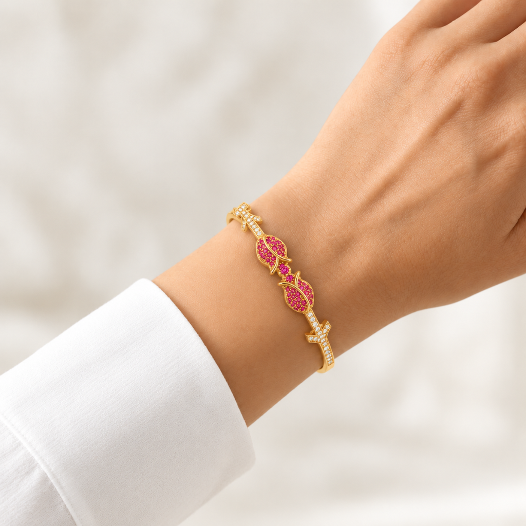 Twin Blossom Kada - 18k Gold ( Demi Fine )