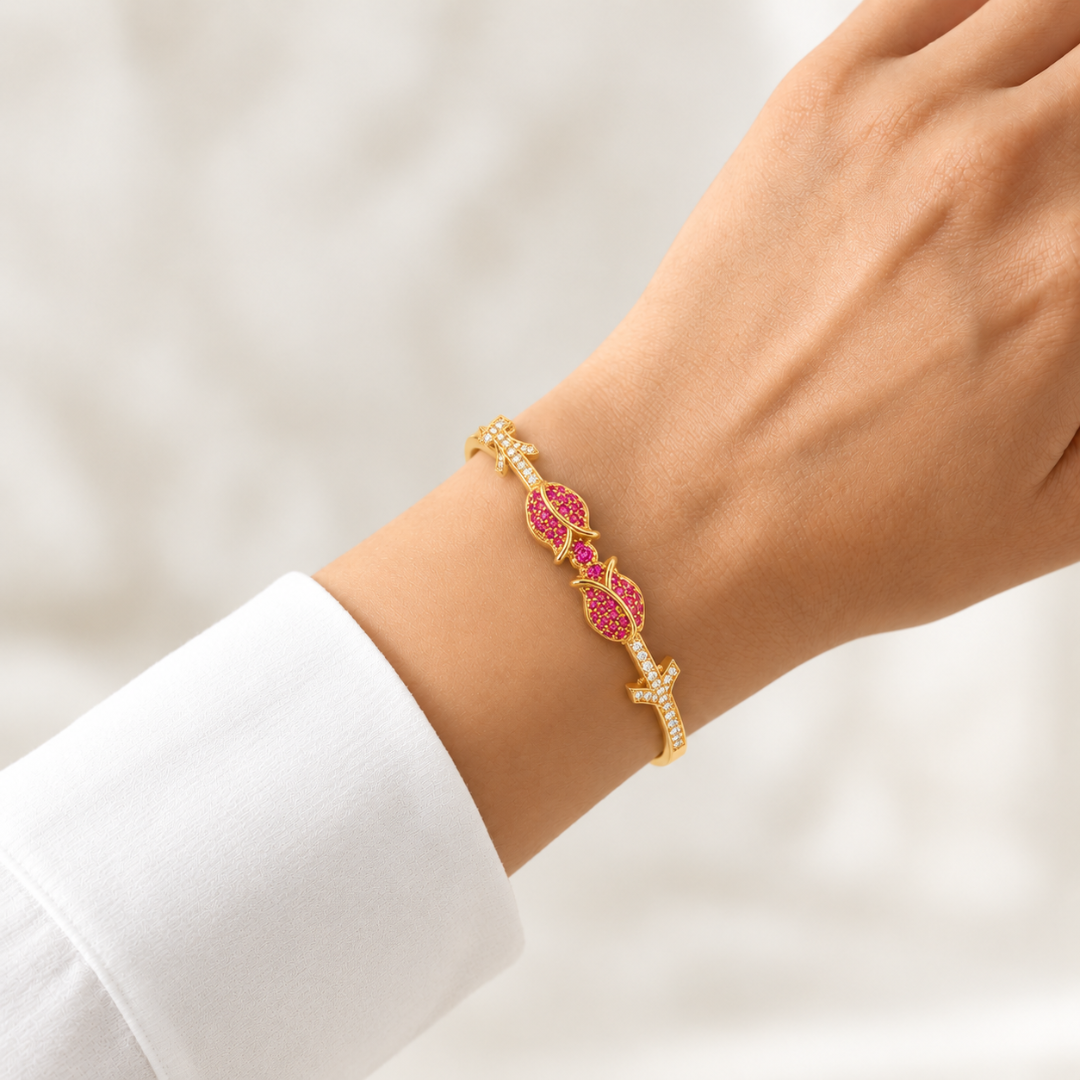 Twin Blossom Kada - 18k Gold ( Demi Fine )