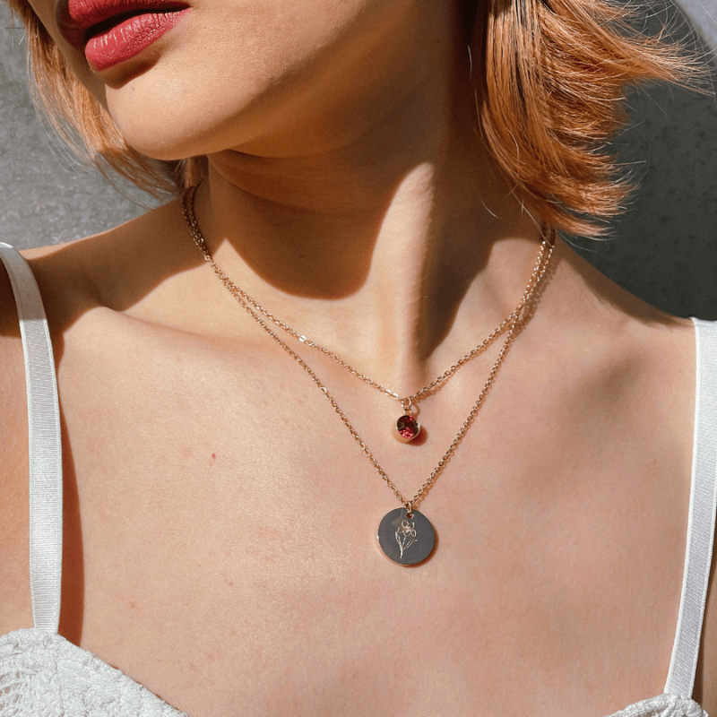 Birth Flower & Birth Stone Necklace