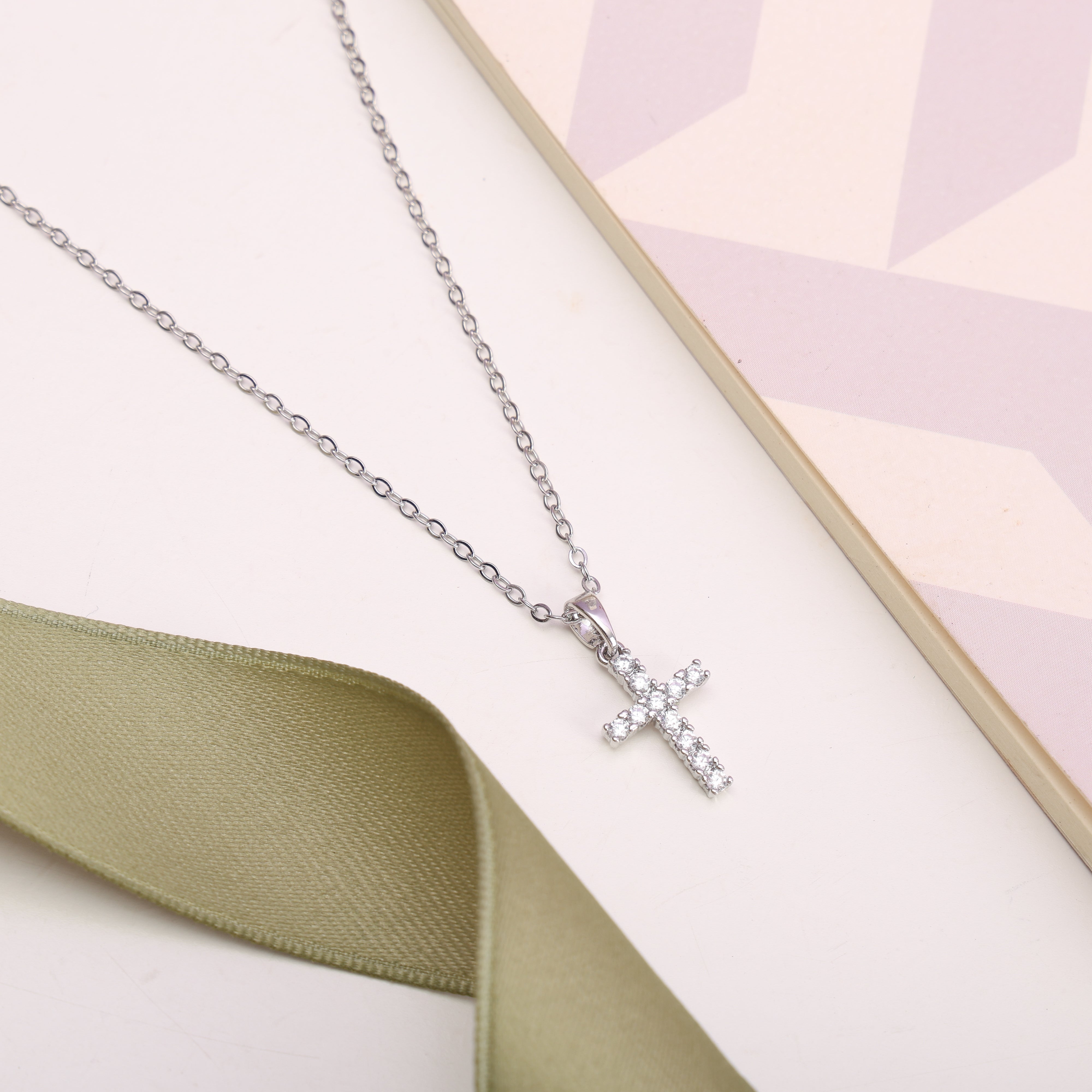 Zircon Faith Cross Pendant Necklace