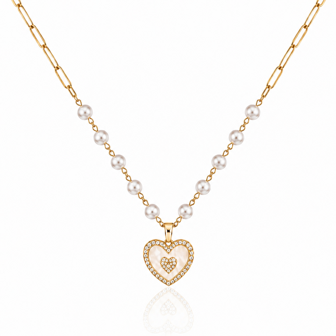 Pearl Heart Charm Necklace