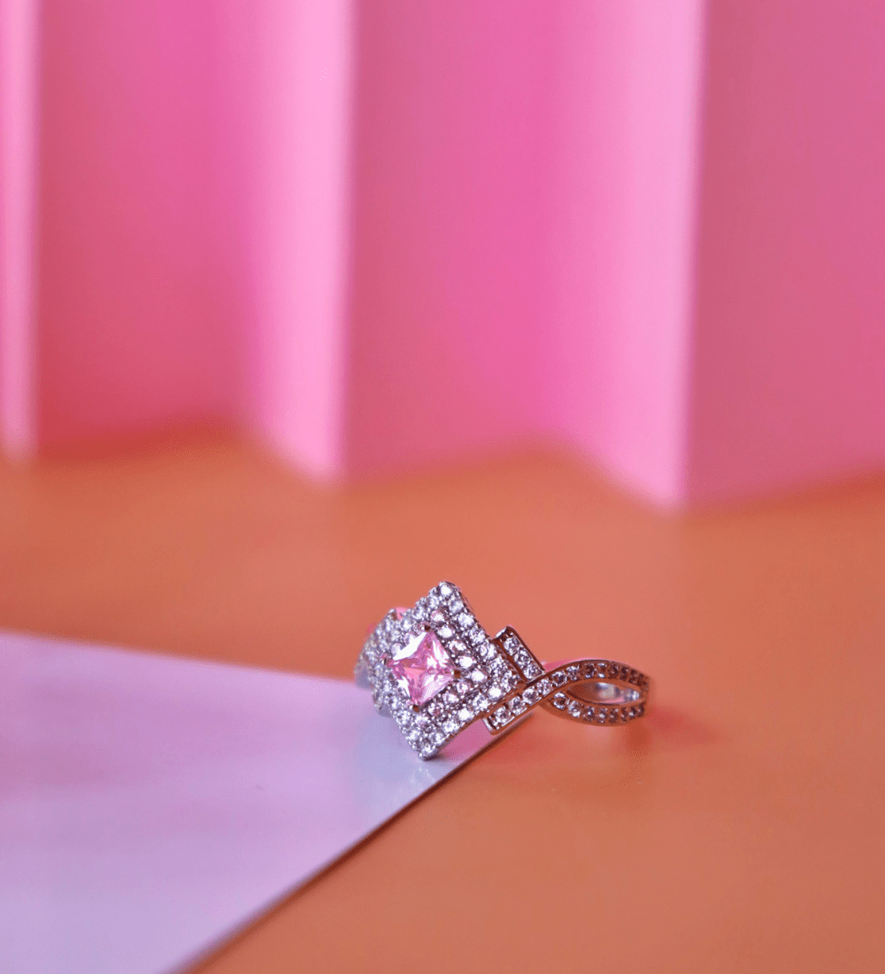 Geometric Heart Pink Zircon Ring