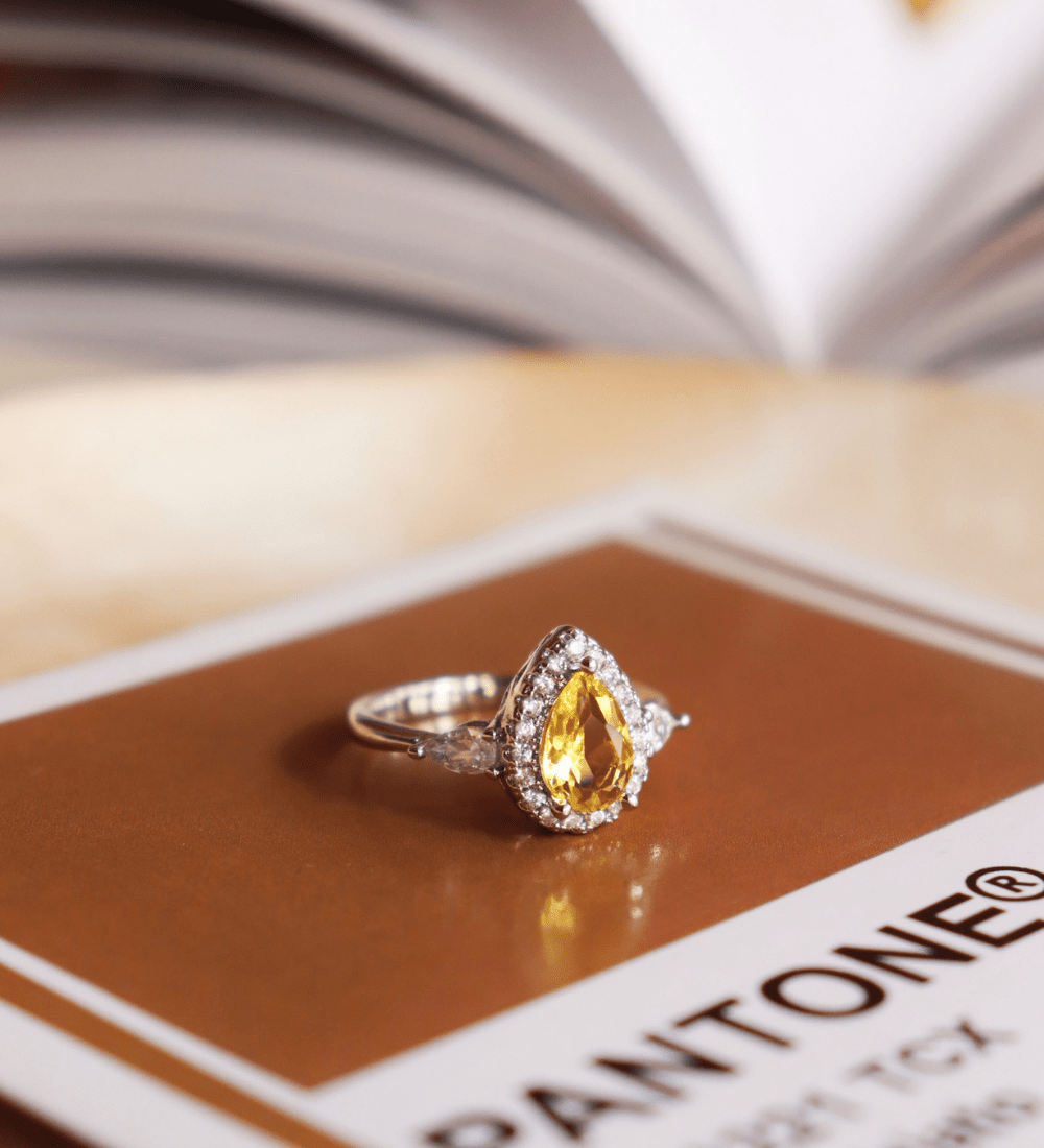 Yellow Zircon Tear-Drop Ring