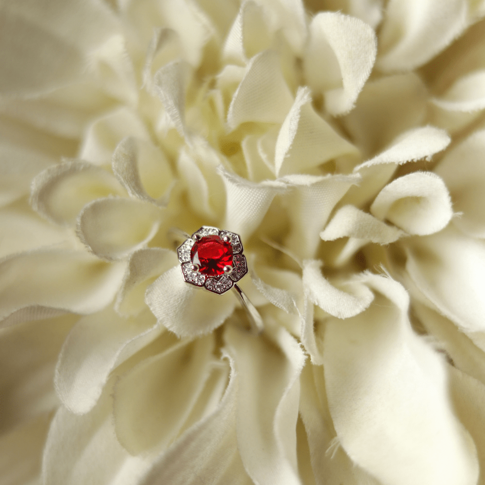Hexagon Red Zircon Ring