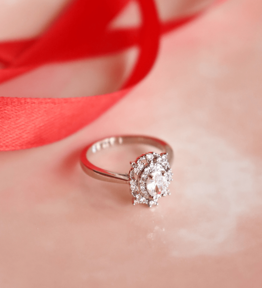 Starburst Halo Oval Zircon Ring