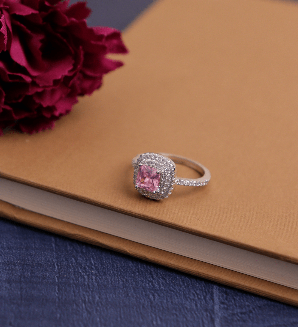 Cushion Cut Pink Zircon Ring