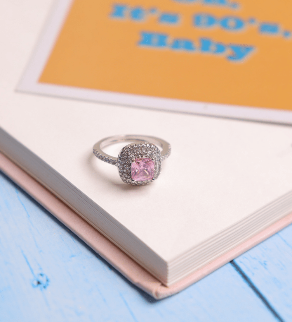 Cushion Cut Pink Zircon Ring