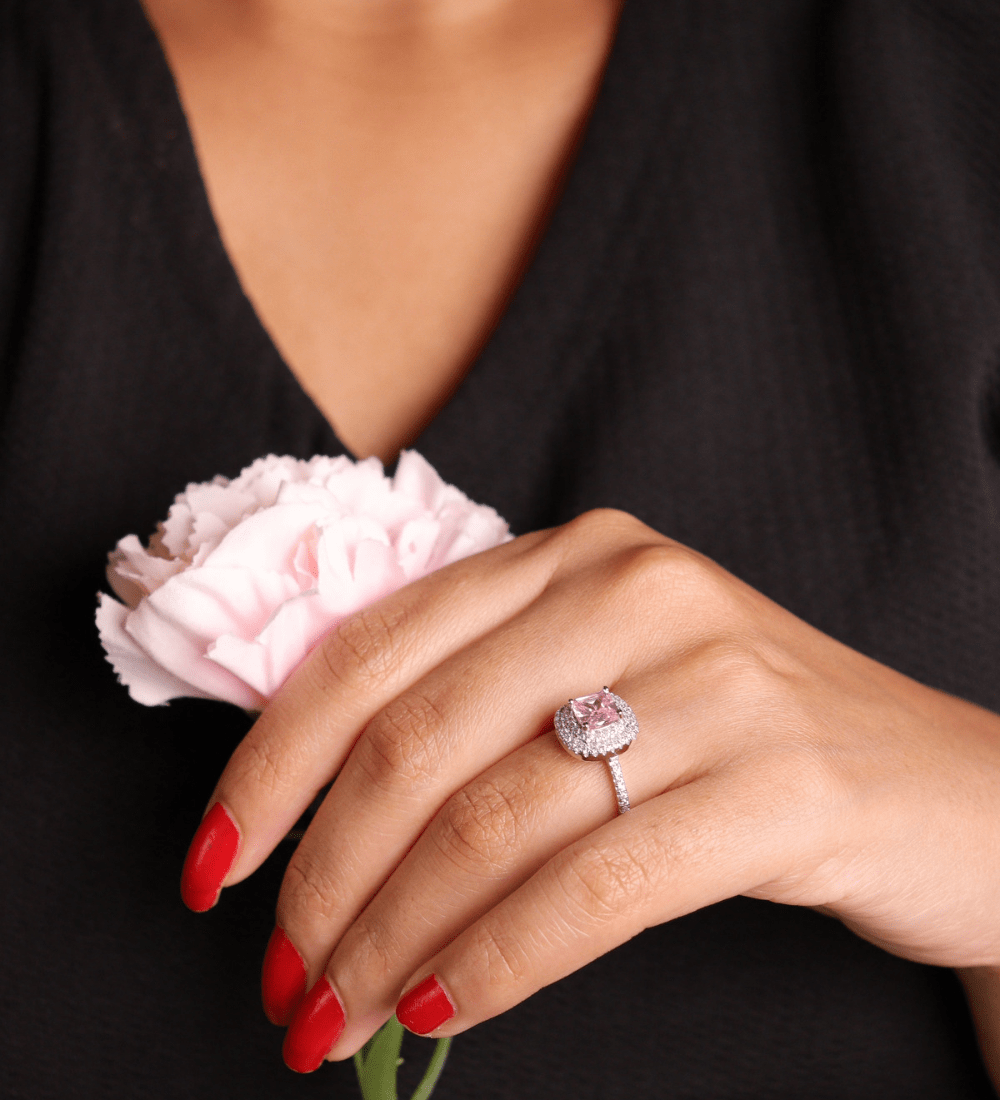 Cushion Cut Pink Zircon Ring